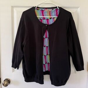 I.e. Woman Black Cardigan with Colorful Patterned Lining